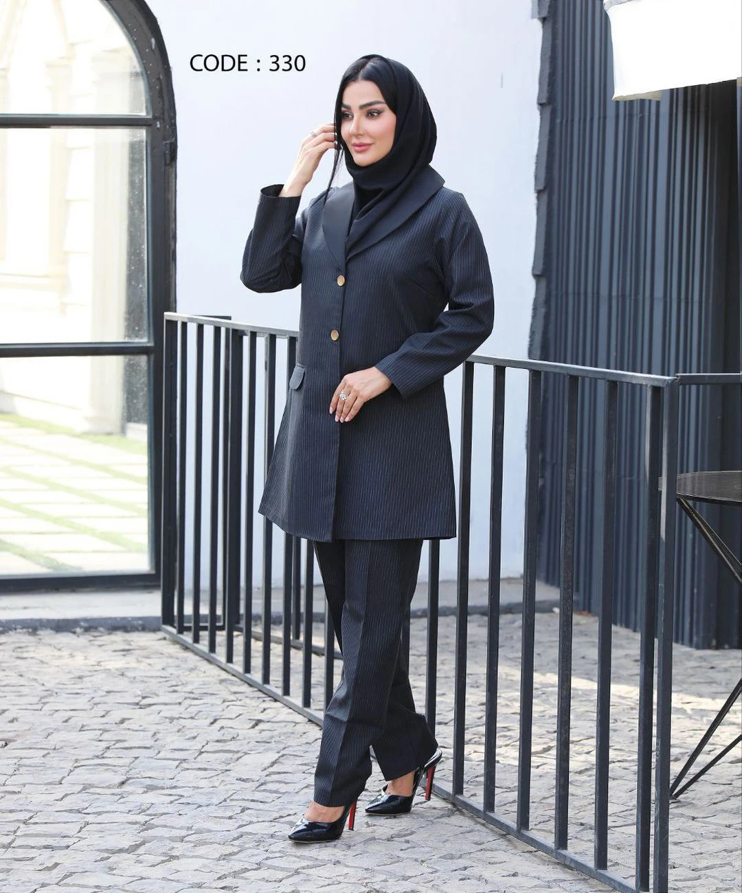 diplomat-manto-and-pants-spako-3008 مانتو شلوار اداری یقه آرشال مشکی مدل اسپاکو